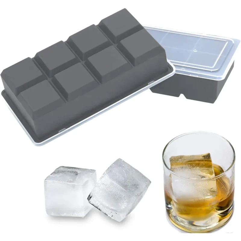 Large Ice Cube Trays 2 Pack,Big Ice Cube Molds with Removable Lids,Easy Release and Stackable Silicone Ice Cube Tray,Make 16 Big Square Ice Cubes for Whiskey,Cocktails
