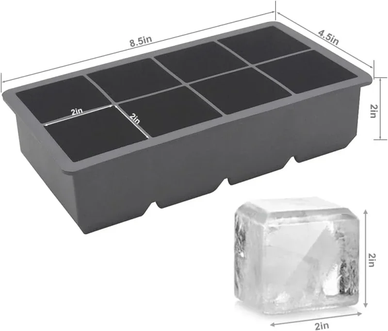 Large Ice Cube Trays 2 Pack,Big Ice Cube Molds with Removable Lids,Easy Release and Stackable Silicone Ice Cube Tray,Make 16 Big Square Ice Cubes for Whiskey,Cocktails