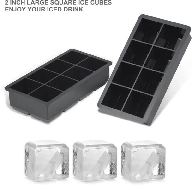 Large Ice Cube Trays 2 Pack,Big Ice Cube Molds with Removable Lids,Easy Release and Stackable Silicone Ice Cube Tray,Make 16 Big Square Ice Cubes for Whiskey,Cocktails