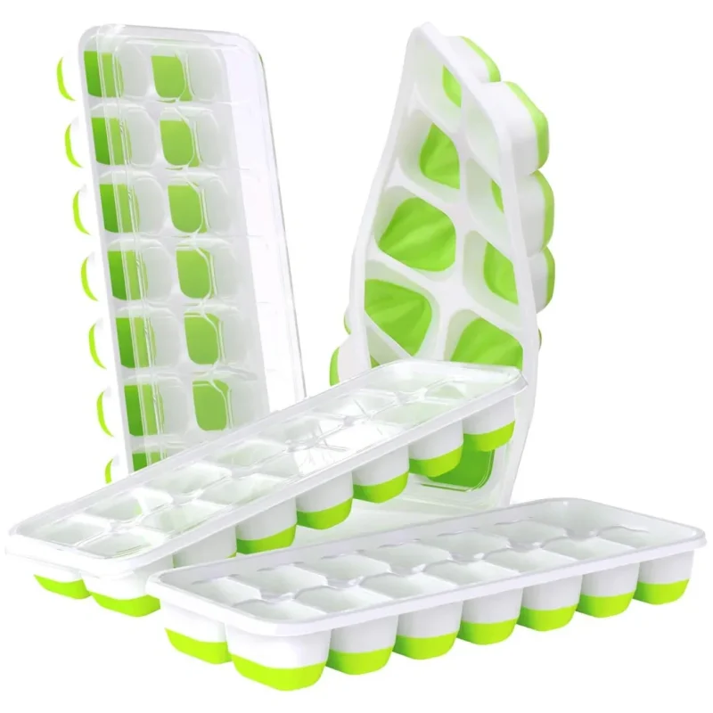Ice Cube Trays 4 Pack, 56 pcs Silicone Ice Cubes Tray Maker with Spill-Resistant Removable Lid, Easy Release & Pop out, LFGB and BPA Free, Stackable Flexible, for Soup. Food, Cocktail, Coffee