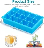 2 Pack Ice Cube Trays, Silicone Easy Release Flexible Molds 15 Ice Cubes Tray for Freezer, Cocktail, Whiskey, Reusable & BPA Free