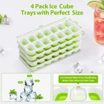 Ice Cube Trays 4 Pack, 56 pcs Silicone Ice Cubes Tray Maker with Spill-Resistant Removable Lid, Easy Release & Pop out, LFGB and BPA Free, Stackable Flexible, for Soup. Food, Cocktail, Coffee