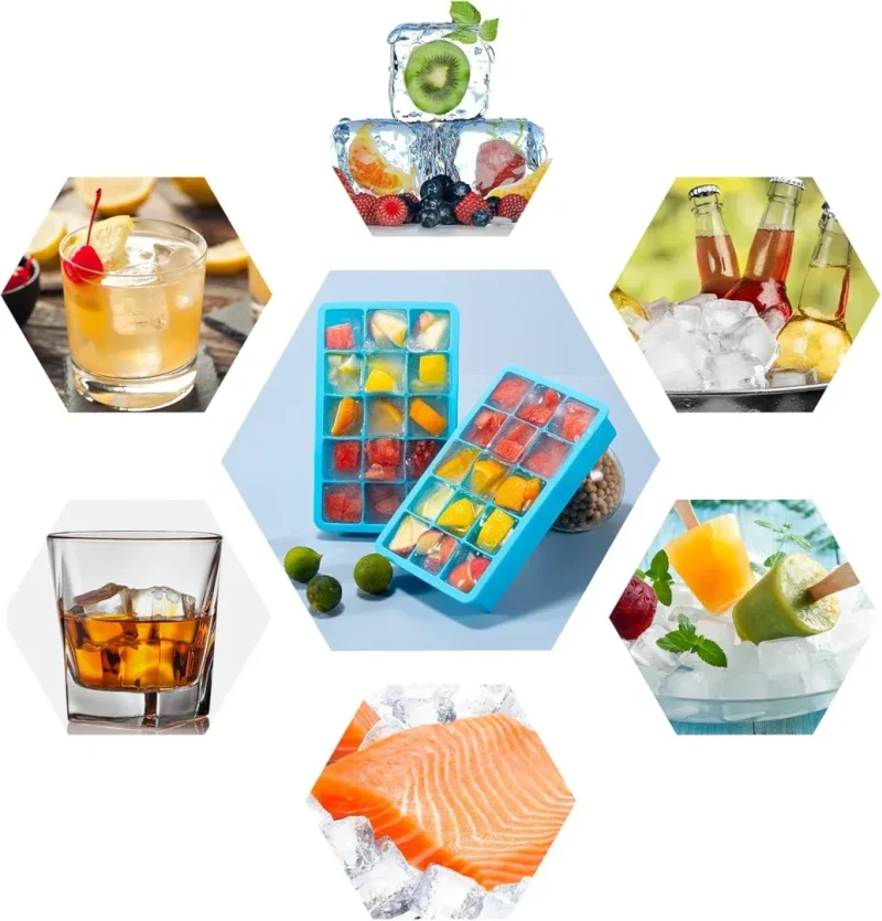 2 Pack Ice Cube Trays, Silicone Easy Release Flexible Molds 15 Ice Cubes Tray for Freezer, Cocktail, Whiskey, Reusable & BPA Free