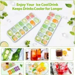 Ice Cube Trays 4 Pack, 56 pcs Silicone Ice Cubes Tray Maker with Spill-Resistant Removable Lid, Easy Release & Pop out, LFGB and BPA Free, Stackable Flexible, for Soup. Food, Cocktail, Coffee