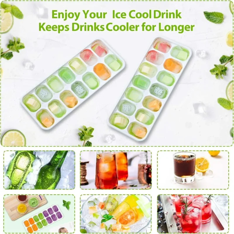 Ice Cube Trays 4 Pack, 56 pcs Silicone Ice Cubes Tray Maker with Spill-Resistant Removable Lid, Easy Release & Pop out, LFGB and BPA Free, Stackable Flexible, for Soup. Food, Cocktail, Coffee