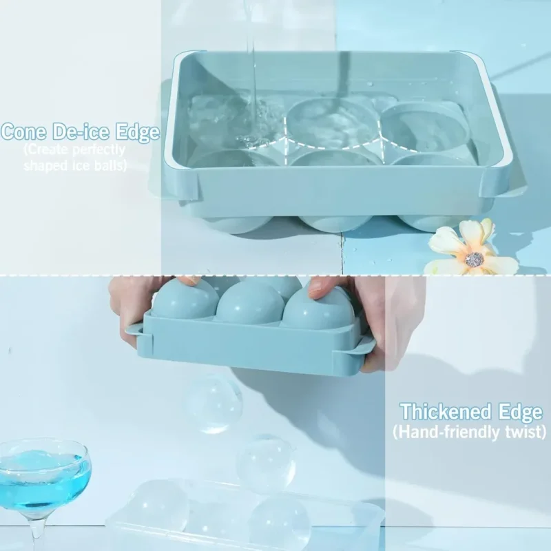 Large Ice Cube Molds, Big Round Whiskey Ice Cube Trays for Freezer, Easy to Fill & Release, Whiskey Bourbon Cocktail(1.9In*6 Balls- Blue/2 Pack)