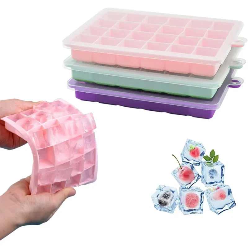 Ice Cube Tray, 3 Pack Silicone Ice Cube Molds, Easier to Release, BPA Free for Alcohol/Coffee/Beverages (Pink, Light blue, Purple)