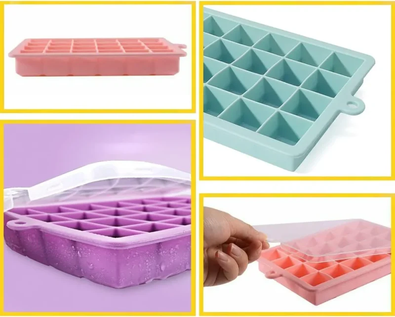 Ice Cube Tray, 3 Pack Silicone Ice Cube Molds, Easier to Release, BPA Free for Alcohol/Coffee/Beverages (Pink, Light blue, Purple)