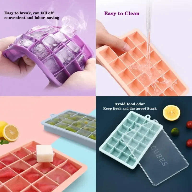 Ice Cube Tray, 3 Pack Silicone Ice Cube Molds, Easier to Release, BPA Free for Alcohol/Coffee/Beverages (Pink, Light blue, Purple)