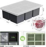 Large Ice Cube Tray for Whiskey: 2inch Big Silicone Ice Trays for Whisky - 3Pack Old Fashioned Ice Cube Trays for Cocktail - Huge Square Cubed Bourbon Ice Cube Maker