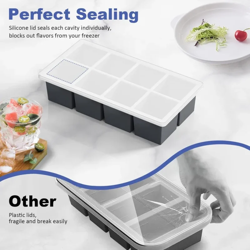 Large Ice Cube Trays for Whiskey: Big Silicone Ice Cube Trays 2Inch - Huge Square Ice Cubed Tray for Whisky and Cocktail