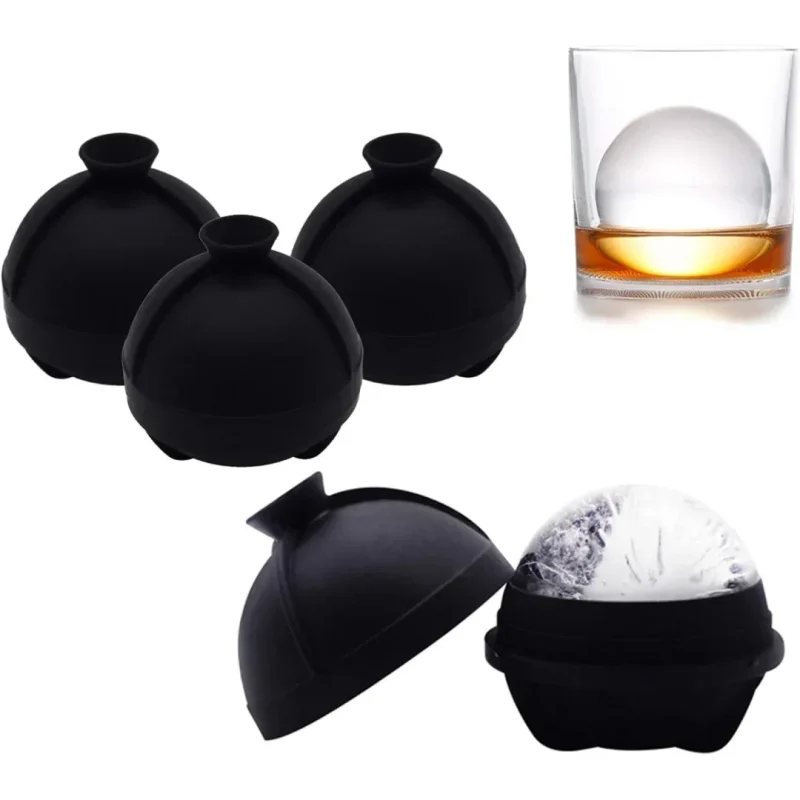 Ice Ball Molds Set of 4,Whiskey Ice Ball Maker Mold,Silicone Sphere Ice Molds with Built-in Funnel,Large Round Ice Cube Molds Make 2.5 Inch Sphere Ice for Whiskey & Cocktails